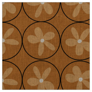 Large Warm Mustard Floral Tile - Natural Linen Fabric