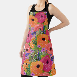 Large Watercolor Flowers Apron