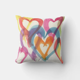 Large Watercolor Multi-coloured Hearts Pillow