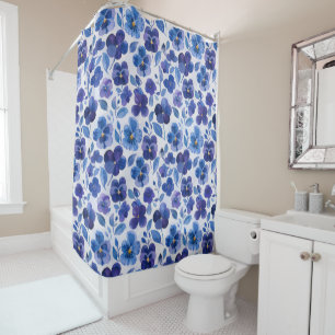 Large Watercolor Style Pansies Purple Blue Floral 