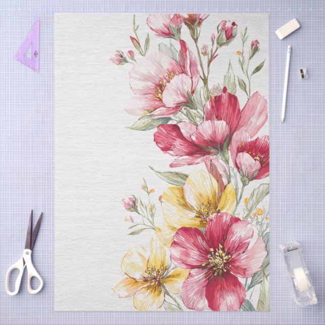 Large Watercolor Wildflowers Bouquet Decoupage Tissue Paper (Craft)