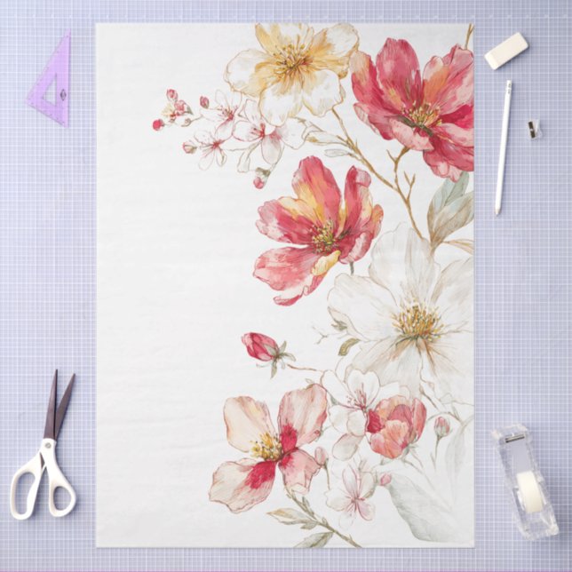 Large Watercolor Wildflowers Bouquet Decoupage Tissue Paper (Craft)