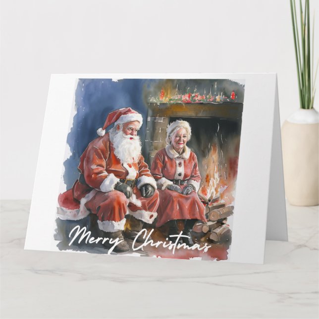 Large Watercolour Traditional Santa & Mrs Claus Card (Front)