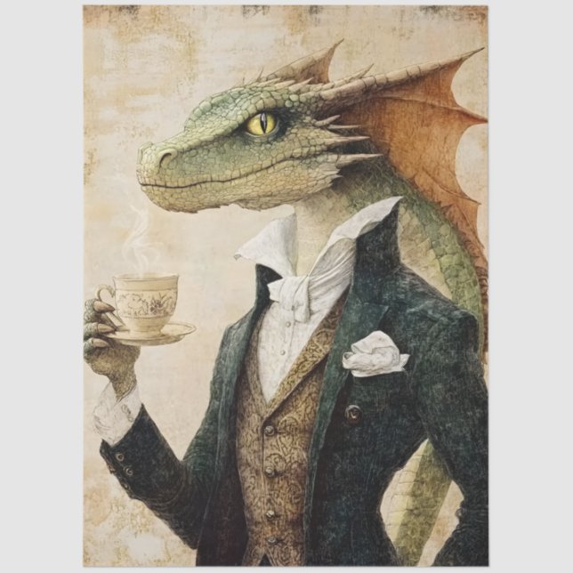 Large Whimsical Mythological Fantasy Dragon Tissue Paper (Front)