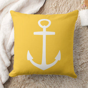 Large White Anchor on Sunset Yellow Throw Pillow