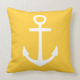 Large White Anchor on Sunset Yellow Throw Pillow