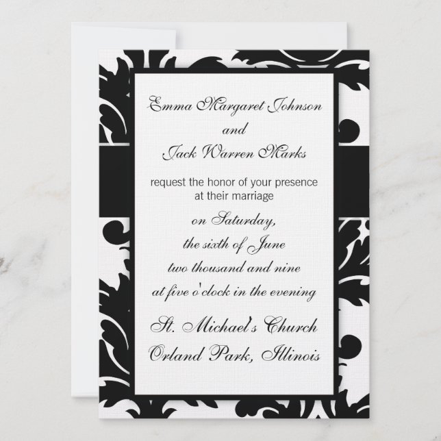 large white and black bold damask design invitation (Front)