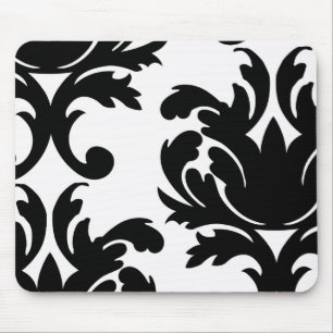 large white and black bold damask mouse pad