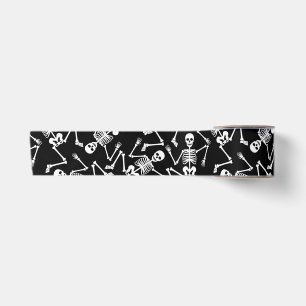 Large White Dancing Halloween Skeletons Scattered  Satin Ribbon