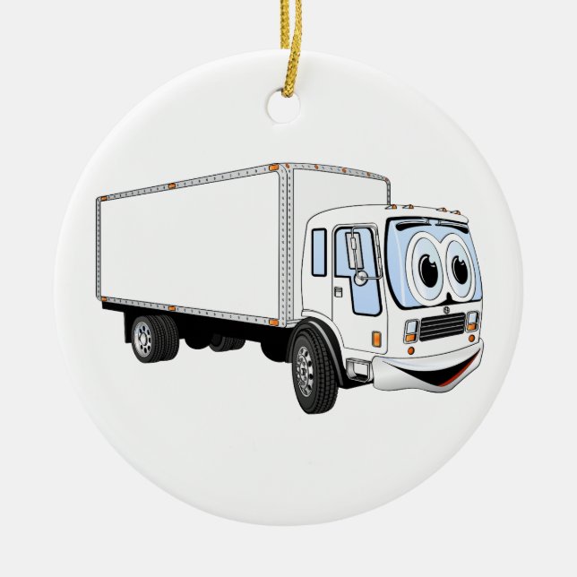 Large White Delivery Truck Cartoon Ceramic Ornament (Front)