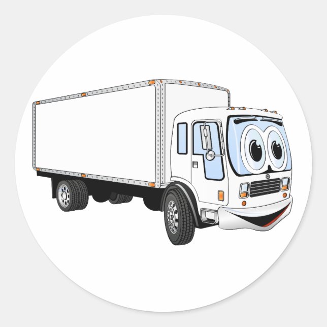 Large White Delivery Truck Cartoon Classic Round Sticker (Front)