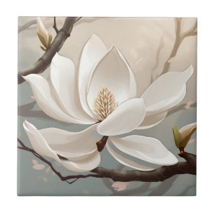 Large White Magnolia Flower Tile