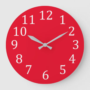 Large White Numbers Plain Red Wall Clocks