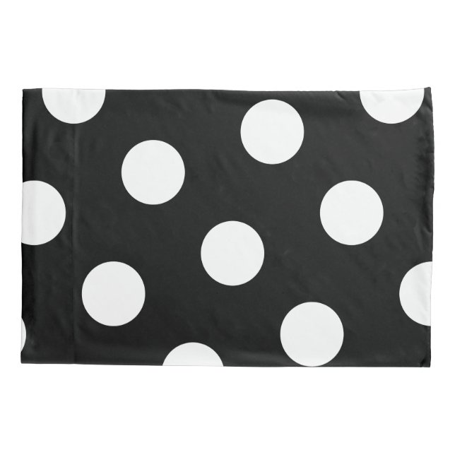 Large White Polka Dot Pattern - Custom Colour Blac Pillowcase (Back)