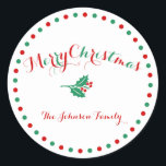 Large White Red Green Custom Christmas Stickers<br><div class="desc">Large white,  red and green custom Christmas stickers with customizable text</div>