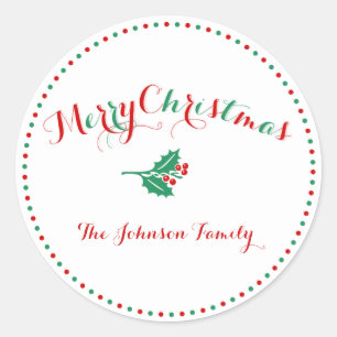 Large White Red Green Custom Christmas Stickers