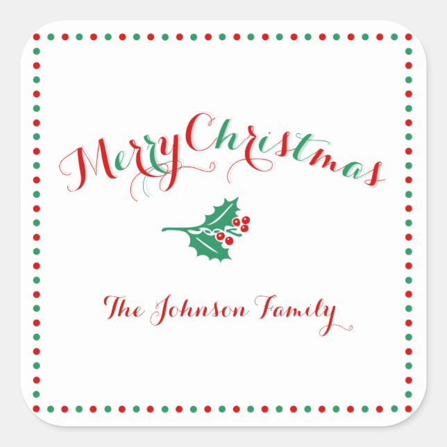 Large White Red Green Square Christmas Stickers (Front)
