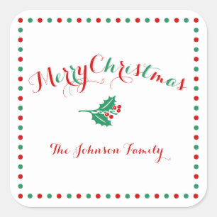 Large White Red Green Square Christmas Stickers