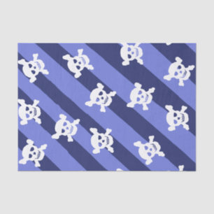Large White Skull and Crossbones on Blue Stripes Tissue Paper