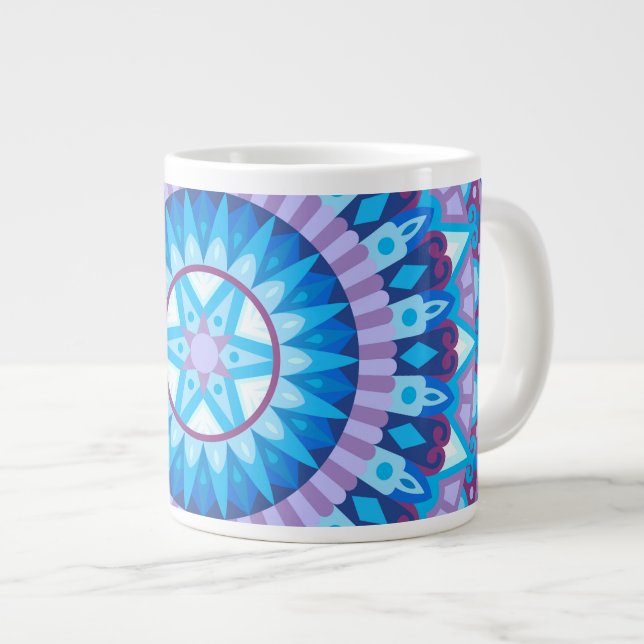 Large Winter Mandala Blue Snowflake Pattern Cozy Coffee Mug (Front Right)