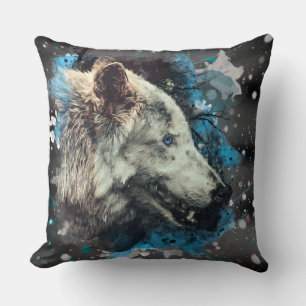 *~*  Large Wolf Totem Blue Abstract Polyester Boho Throw Pillow