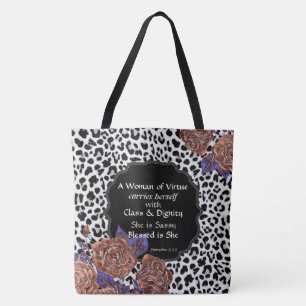 Large Woman of Virtue Floral Leopard Print Tote