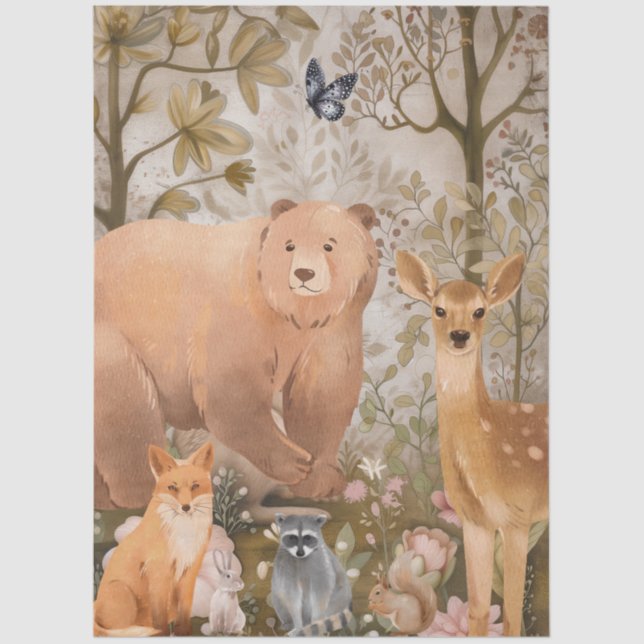 Large Woodland Forest Animals Decoupage  Tissue Paper (Front)