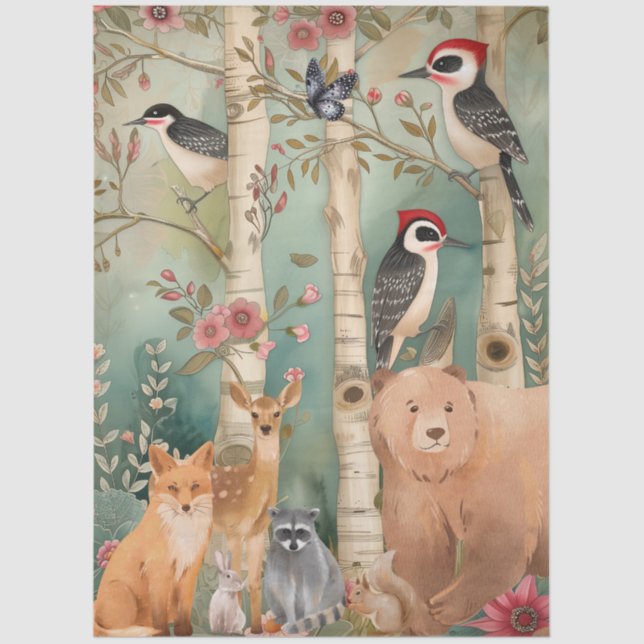 Large Woodland Forest Animals Decoupage  Tissue Paper (Front)