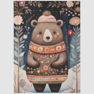 Large Woodland Forest Bear Floral Decoupage  Tissue Paper
