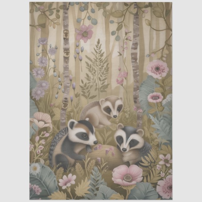 Large Woodland Forest Critters  Florals Decoupage  Tissue Paper (Front)