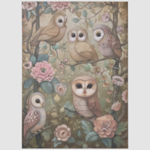 Large Woodland Forest Florals & Owls Decoupage Tissue Paper