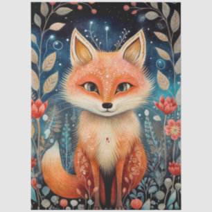 Large Woodland Forest Fox & Florals Decoupage Tissue Paper