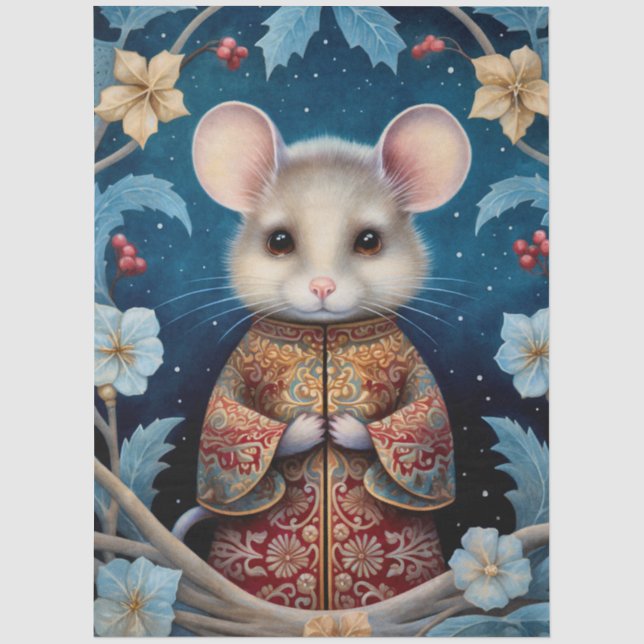 Large Woodland Forest Mouse &  Florals Decoupage  Tissue Paper (Front)
