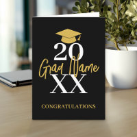 Large Year - Name and Cap - Black Gold Graduation
