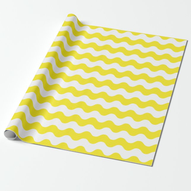 Large Yellow and White Waves Wrapping Paper (Unrolled)