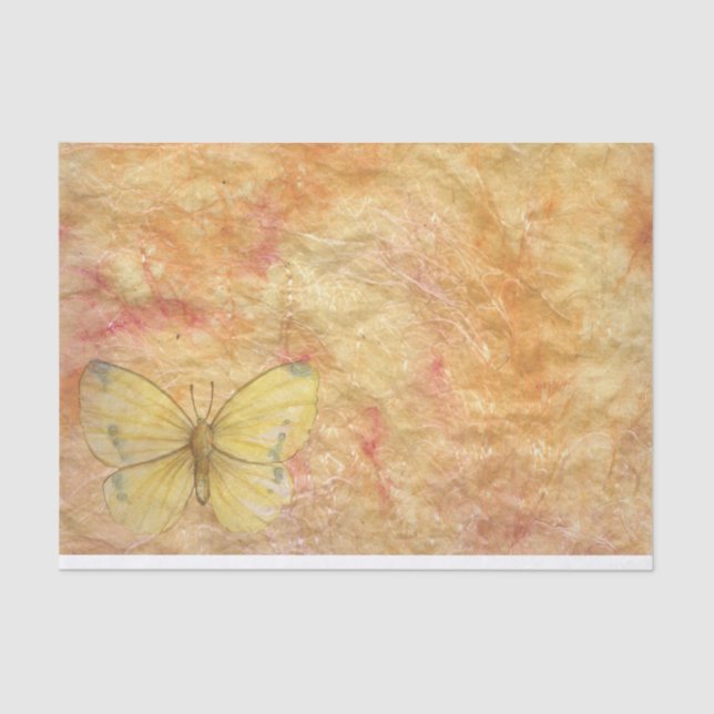 Large Yellow Butterfly Pink Light Gold Background Tissue Paper (Front)
