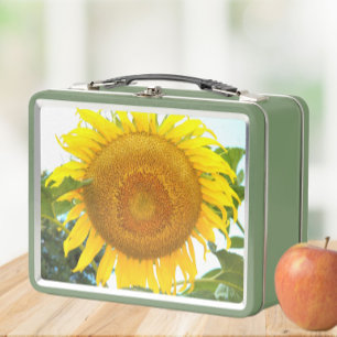 Large Yellow Sunflower Floral Metal Lunch Box