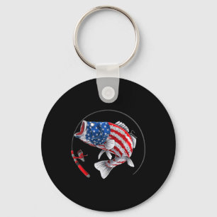 Largemouth B Fish Usa American Flag Fishing Keychain