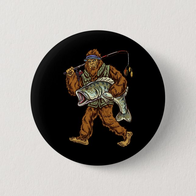 Largemouth B Fishing Bigfoot Fisherman 1  2 Inch Round Button (Front)