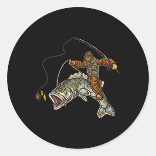 Largemouth B Fishing Bigfoot Fisherman  Classic Round Sticker