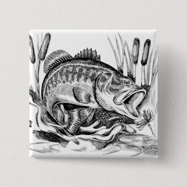 Largemouth Bass 2 Inch Square Button (Front)