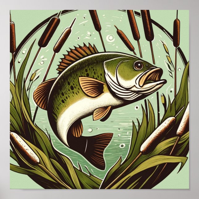 Largemouth Bass angler Fisherman Father's day      Poster (Front)