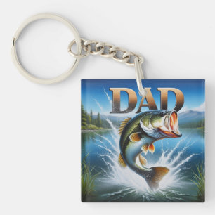 Largemouth Bass Dad Fishing Rustic Keychain