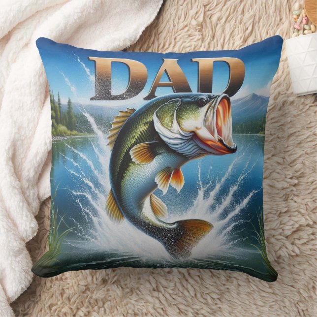 Largemouth Bass Dad Throw Pillow (Blanket)