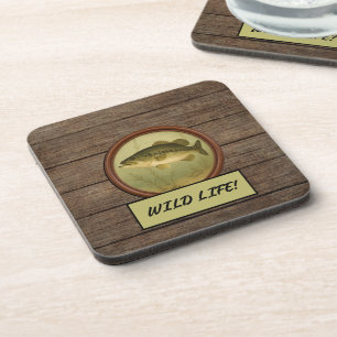 Largemouth Bass Dark Wood Grain Coaster Set