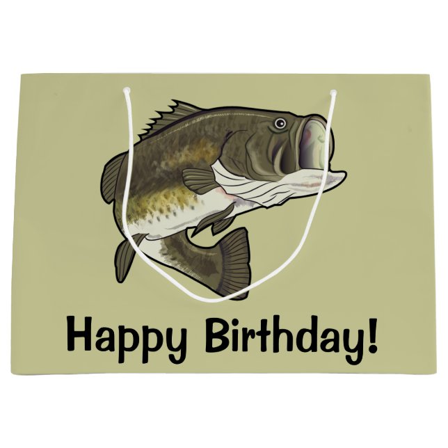 Largemouth Bass Happy Birthday Large Gift Bag (Front)