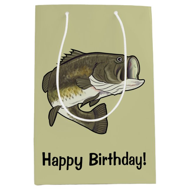 Largemouth Bass Happy Birthday Medium Gift Bag (Front)