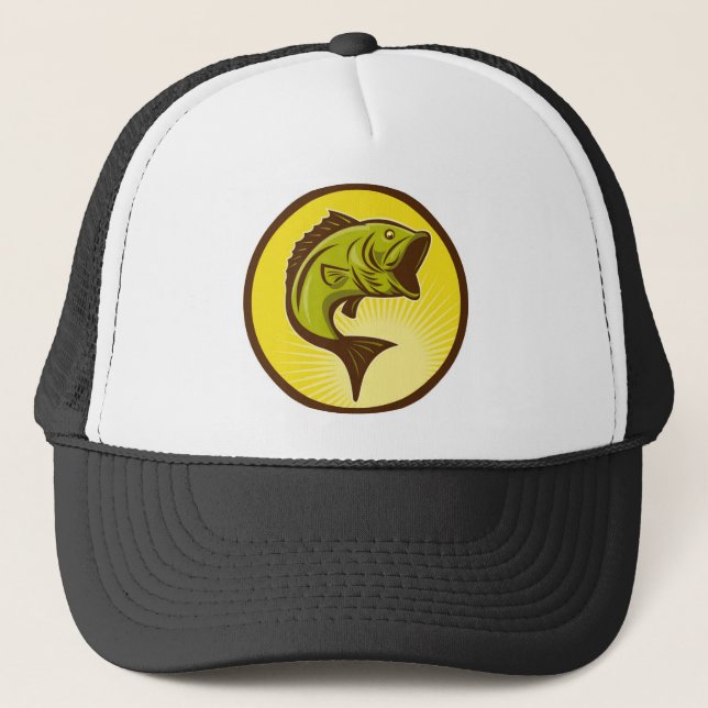 largemouth bass jumping trucker hat (Front)