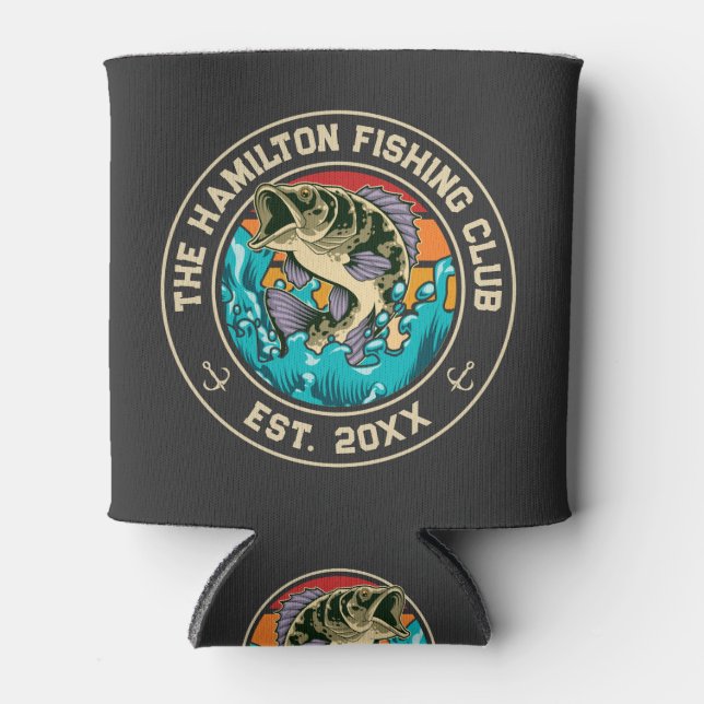 Largemouth Bass Retro Sunset Fishing Club Can Cooler (Front)