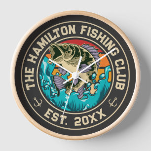 Largemouth Bass Retro Sunset Fishing Club Clock